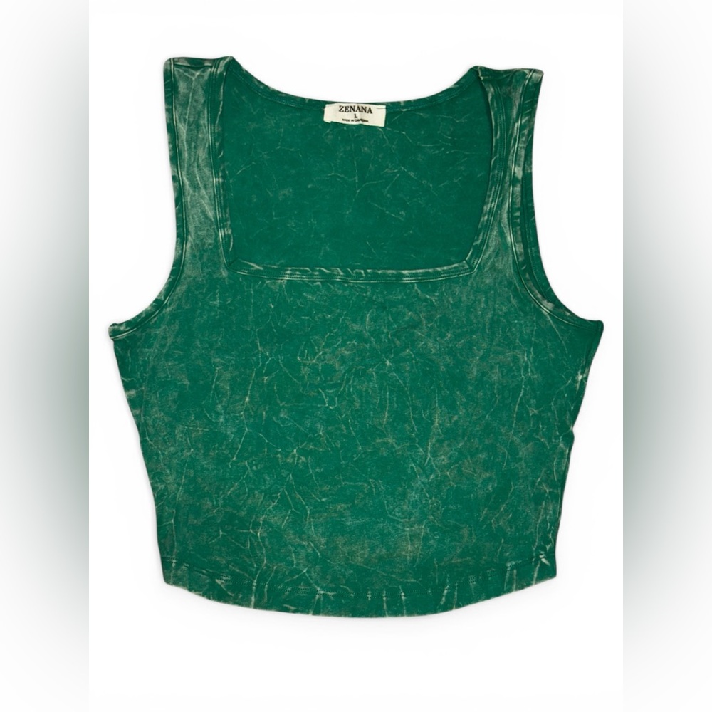 Zenana Outfitters Washed Kelly Green Square Neck Cropped Cami